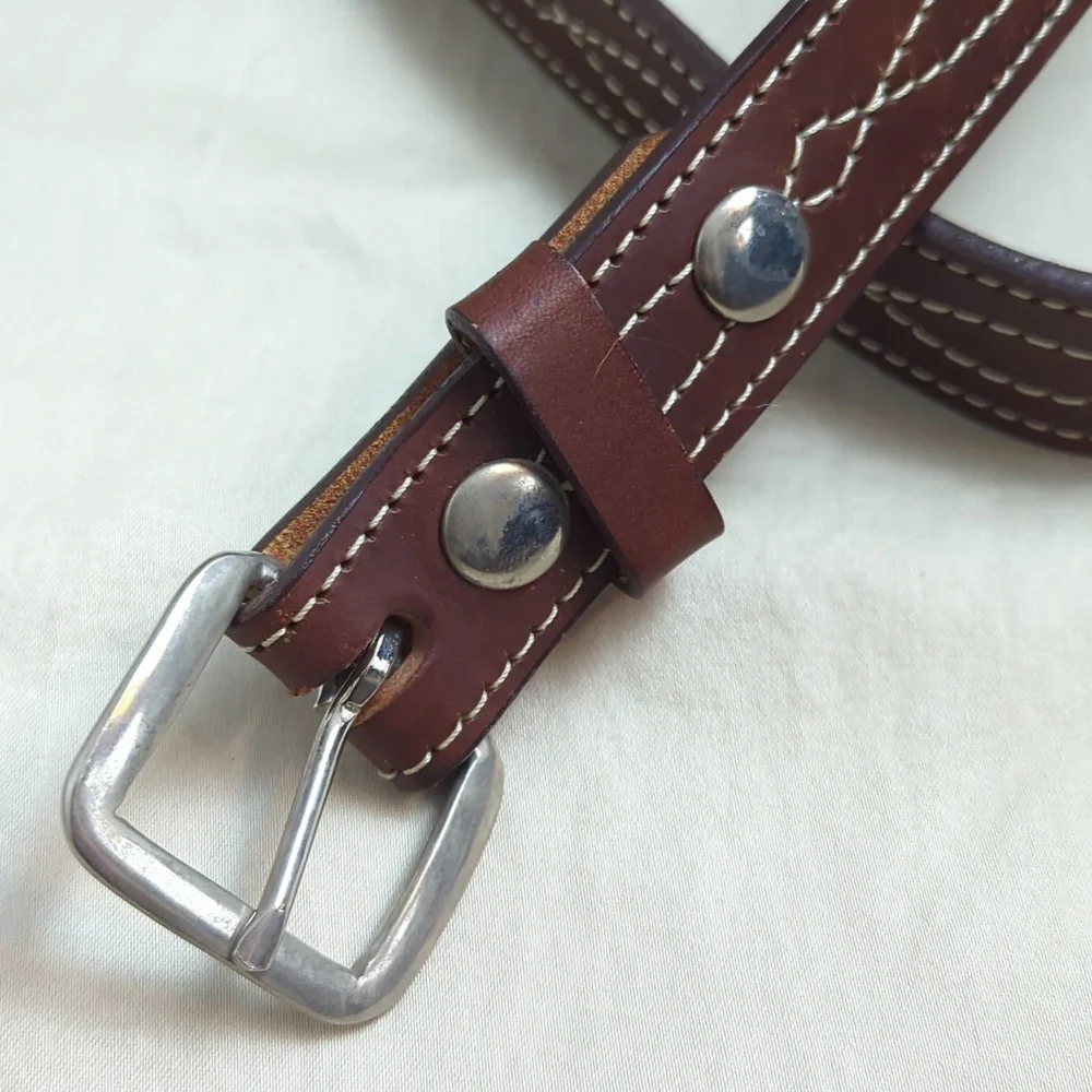 Western Ranch Brown Leather Stitch Grain Men's Belt Size 46